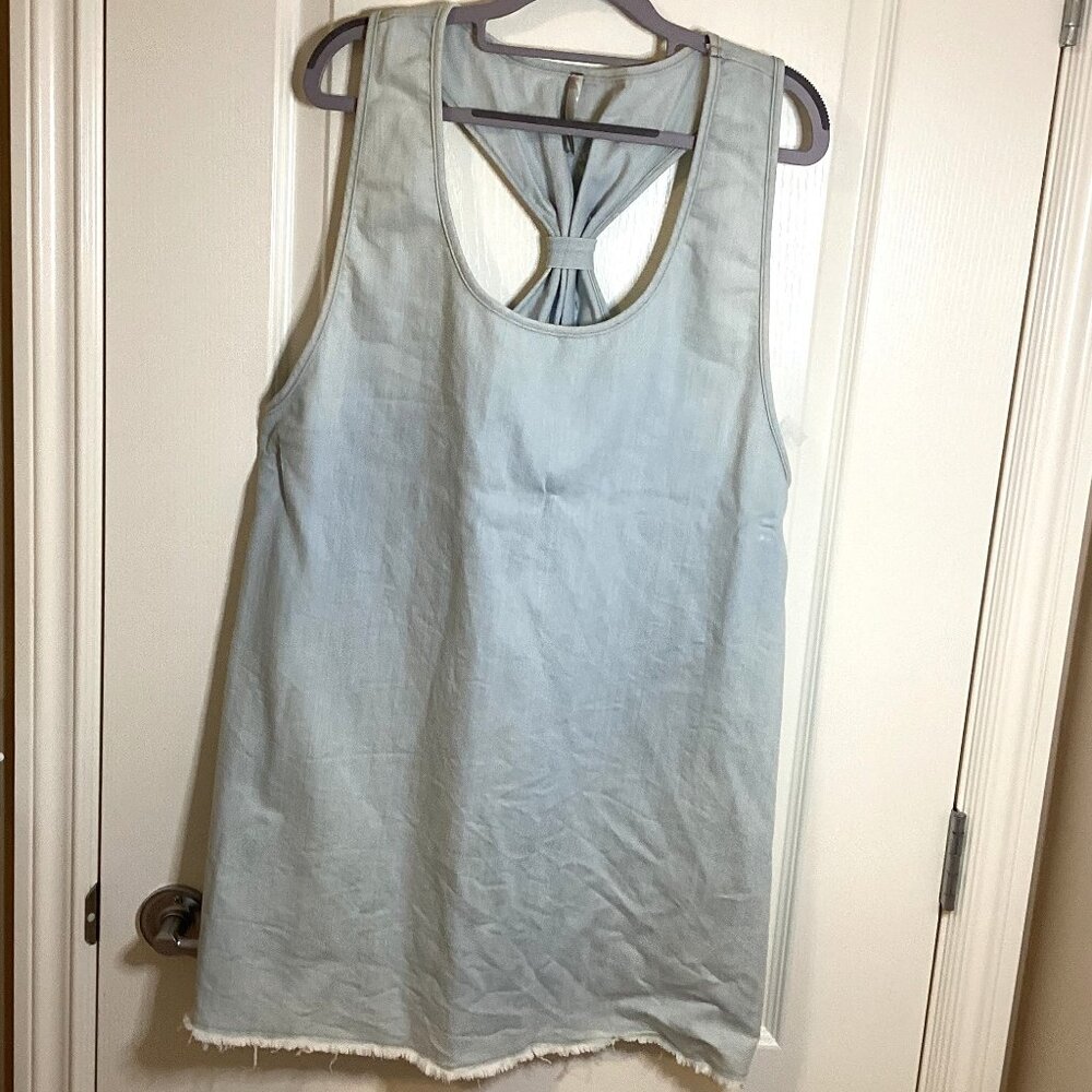 Mona B Womens Mini Shift Sleeveless Dress Size Large Denim Look Style Light Blue